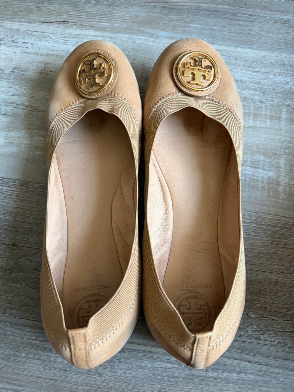 Tory Burch Beige Leather Logo Ballet Flats